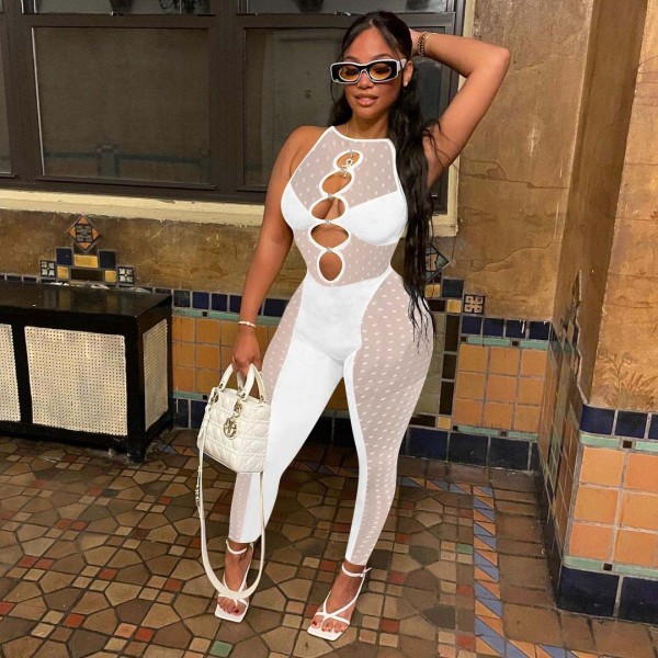 Mesh milk silk paneled jumpsuit