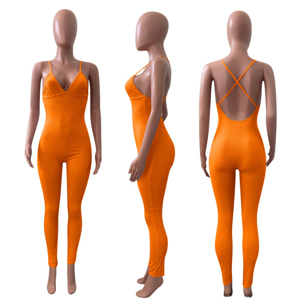 Ribbed Sling Open Back Jumpsuit