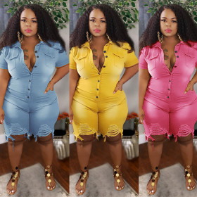 Plus size women's slim fit ripped denim shorts