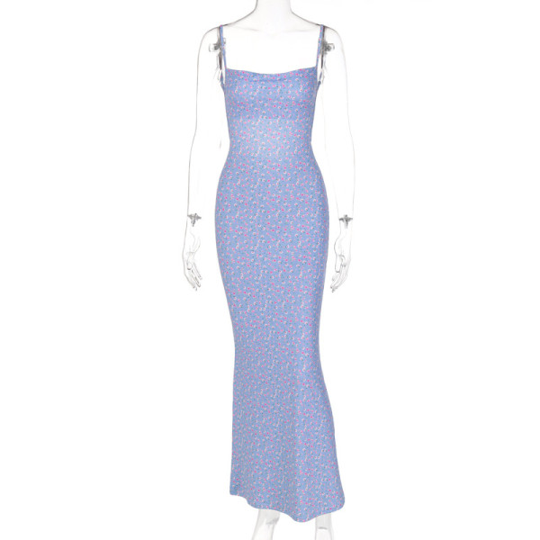 Sexy Slim Fit Sling Print Open Back Dress