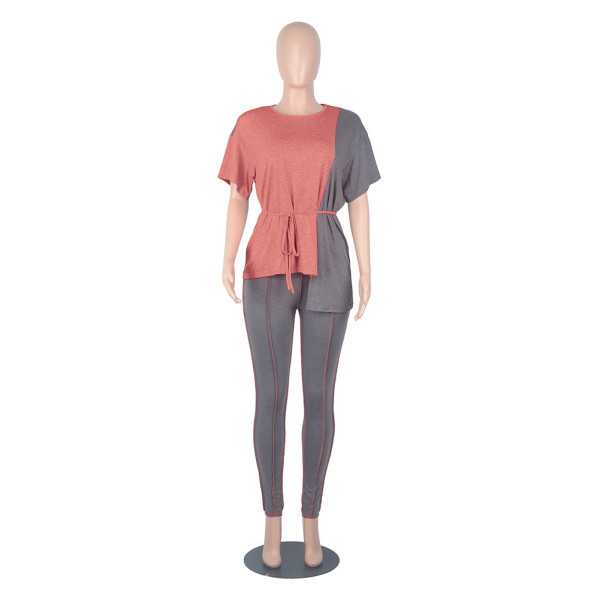 Color matching women's suit solid color casual short-sleeved t-shirt personality women