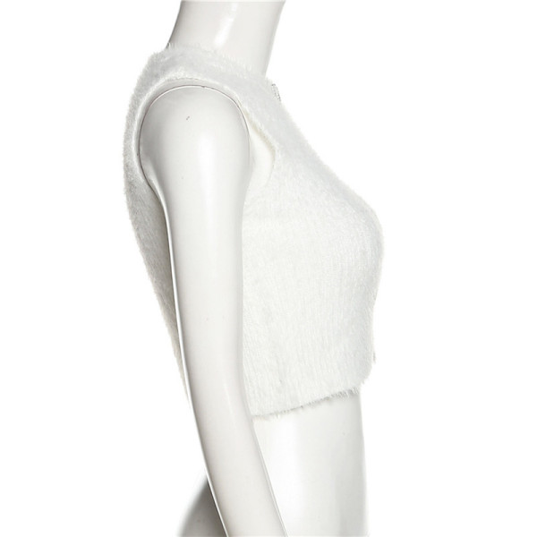 Women's fashion round neck sexy hollowed-out short cropped navel solid color vest