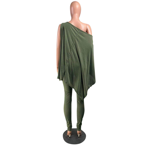 Women's Fashion Sleeveless Oblique Off-the-shoulder Solid Color Two-piece Suit