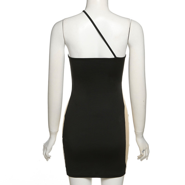Women's fashion sloping shoulder sexy see-through mesh slim fit hip dress women