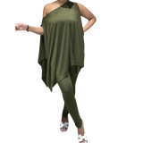 Women's Fashion Sleeveless Oblique Off-the-shoulder Solid Color Two-piece Suit