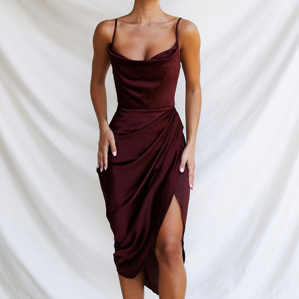 Sexy Slit Satin Slim Fit Sexy Sling Slit Dress Women