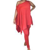 Women's Fashion Sleeveless Oblique Off-the-shoulder Solid Color Two-piece Suit