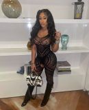 Women's Sexy Hollow Lingerie Sexy Halter Mesh Backless Swimsuit Nightclub Jumpsuit