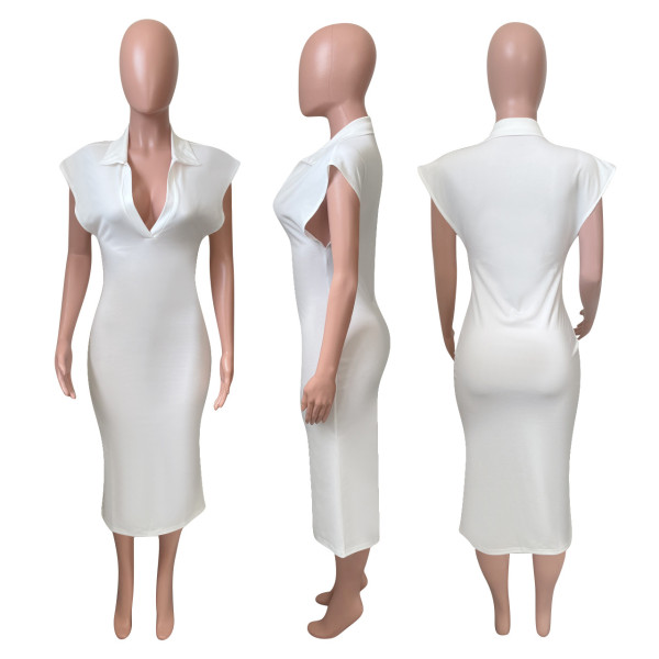 roman sleeveless polo-neck dress
