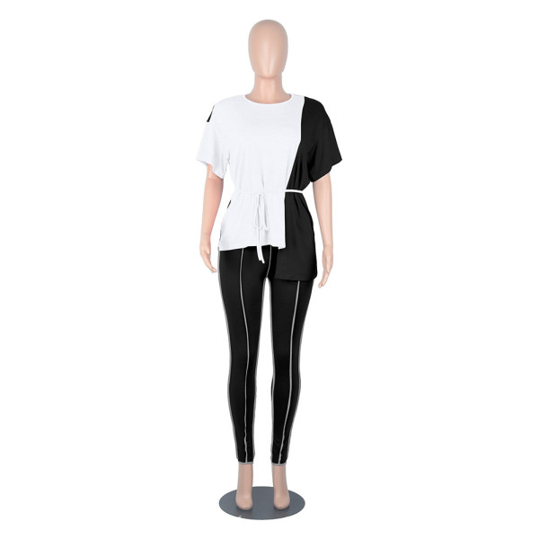 Color matching women's suit solid color casual short-sleeved t-shirt personality women