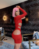 Women's nightclub solid color personality single-sleeve slanted shoulder slim sexy package hip dress women