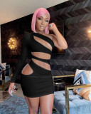 Women's nightclub solid color personality single-sleeve slanted shoulder slim sexy package hip dress women