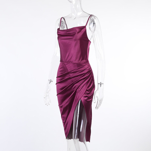 Sexy Slit Satin Slim Fit Sexy Sling Slit Dress Women