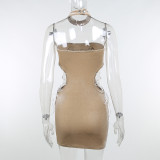 Waistless lace-up printed tube top dress fashion sexy hot girl tight-fitting thin skirt women
