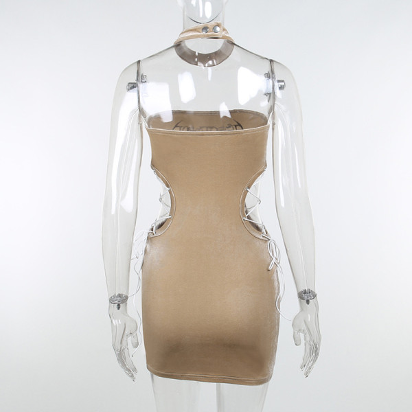 Waistless lace-up printed tube top dress fashion sexy hot girl tight-fitting thin skirt women