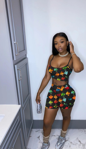 Fashion Tie Dye Heart Print Suspender Two-Piece Set