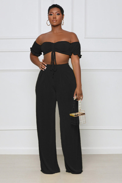 Solid color sexy wrap chest two-piece set