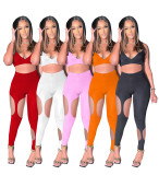 women's solid color hollow strap two piece suit