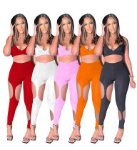 women's solid color hollow strap two piece suit