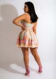 Fashion sexy tube top and eye straps irregular printed pleated skirt suit