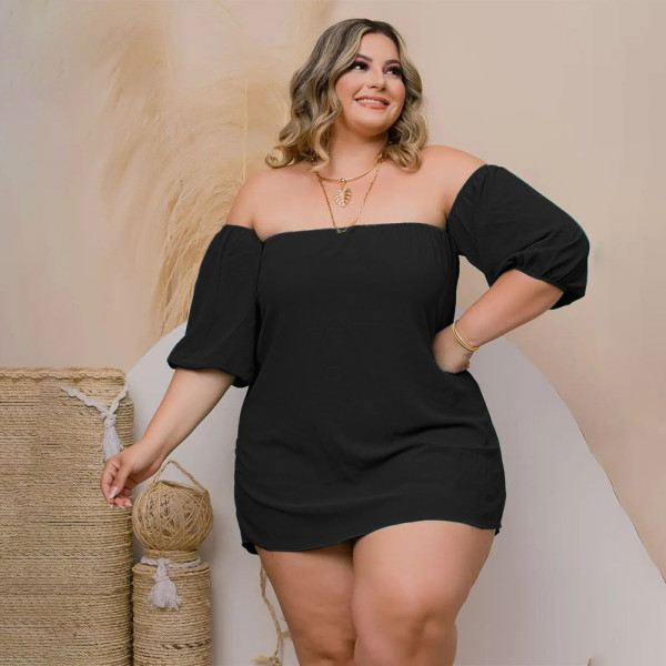 Plus Size Women's Sexy One-Shoulder Solid Color Strap Comfortable Elastic Shorts Two-Piece Set