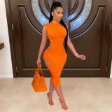 Fashion Sleeveless Solid Color Sexy Cutout Dress