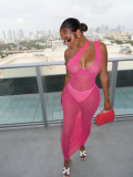 Women's Sexy Fishnet Stranded Summer Casual Sleeveless Solid Color Dress