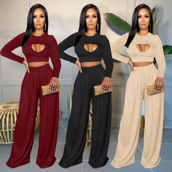 Solid color casual two-piece suit