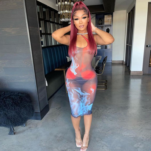 Digital Print Sexy Sling Women's Dress