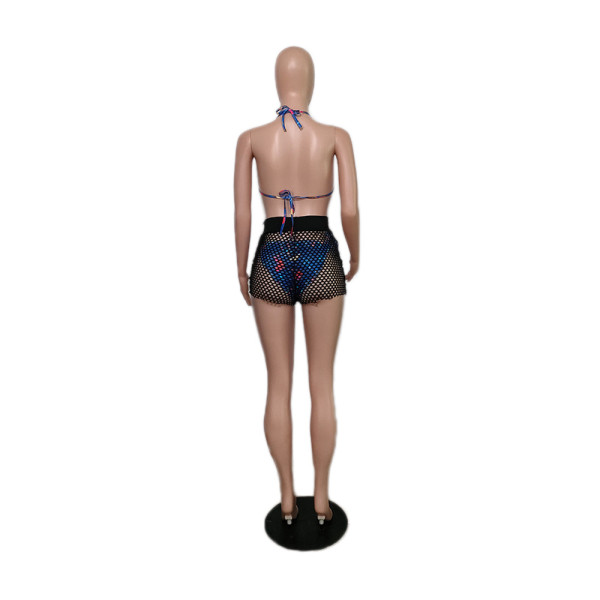 Blue Sexy Fishnet Bikini Swimsuit Three Piece