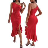 Sexy Fashion Night Slanted Shoulder Single Collar Sleeveless Women's Dress