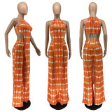 Summer tie-dye print lace-up two-piece set