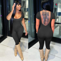 Women's Low Cut Tight Sexy Backless Casual Small Foot Jumpsuit