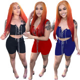 Eyelet Tie Rope Solid Color Two-piece Fashion Casual Women's Clothing
