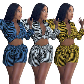 Women's Cute Vertical Stripes Two Pieces of Trousers and Pants