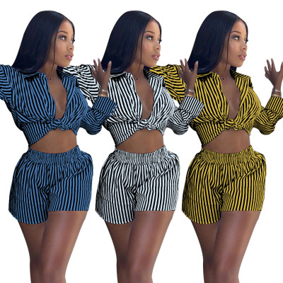 Women's Cute Vertical Stripes Two Pieces of Trousers and Pants