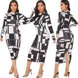 Sexy Fashion Digital Print Long Sleeve Women's One Piece Dress