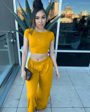 Two-Piece Set of Casual Solid Color Fitted Loose Pants