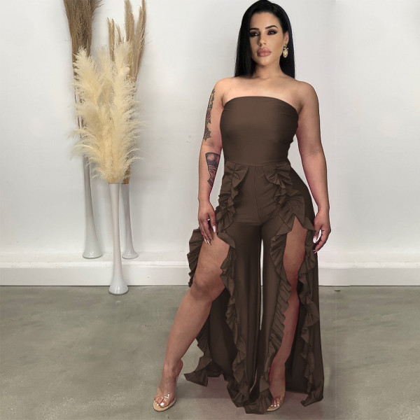 Solid Wrap Chest Ruffle Jumpsuit