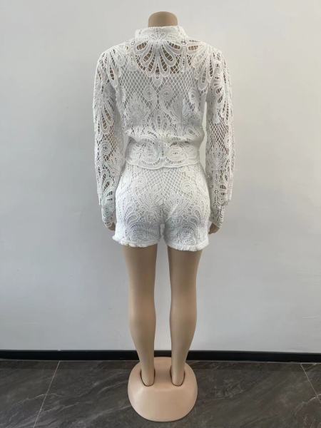 Ladies Summer Lantern Sleeve Lace Jacket + Shorts