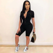 Women Fashion Button Casual Short Sleeve Solid Color Bodysuit