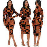 Sexy Fashion Digital Print Long Sleeve Women's One Piece Dress