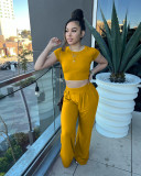 Two-Piece Set of Casual Solid Color Fitted Loose Pants