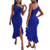 Sexy Fashion Night Slanted Shoulder Single Collar Sleeveless Women's Dress