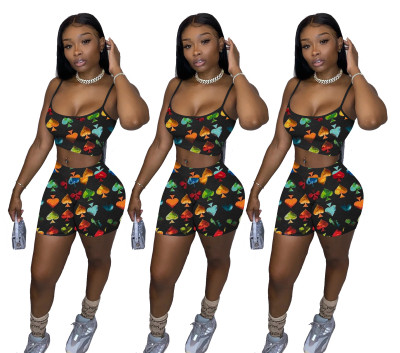 Fashion Tie Dye Heart Print Suspender Two-Piece Set