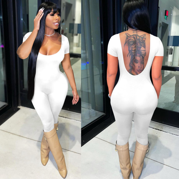Women's Low Cut Tight Sexy Backless Casual Small Foot Jumpsuit