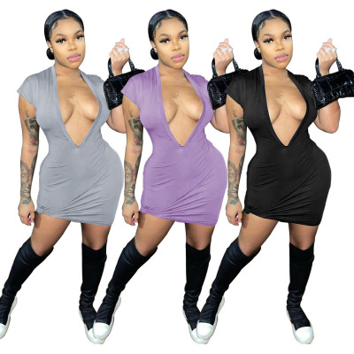 Women's Cute and Sexy Big V-Neck Casual Dress