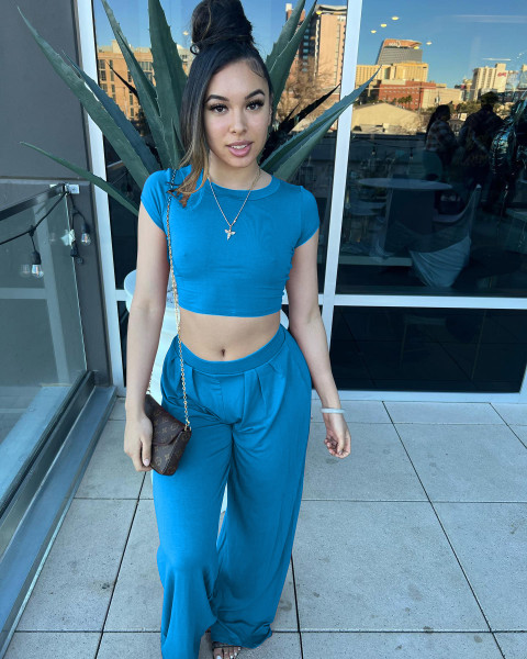 Two-Piece Set of Casual Solid Color Fitted Loose Pants