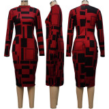 Sexy Fashion Digital Print Long Sleeve Women's One Piece Dress