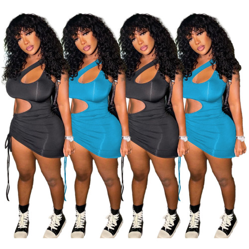 Spring/Summer Cutout One-Shoulder Lace-Up Dress